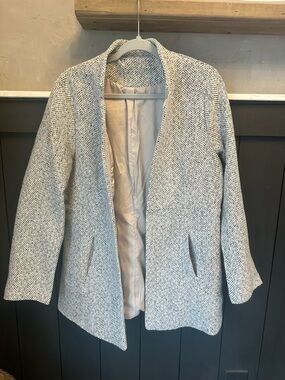 Women's Herringbone Lined Heathered Gray Open Front Blazer Jacket size XL